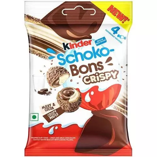 6X Kinder Joy Schokobons Crispy 4 Pcs, Milk and cocoa flavor 22gm