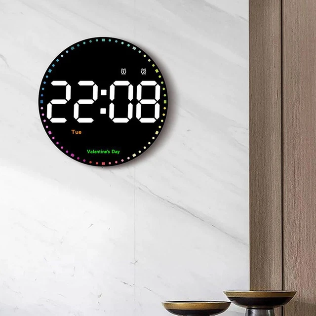 LARGE LED DIGITAL Wall Clock Indoor Temperature Date For Bedroom, Clock