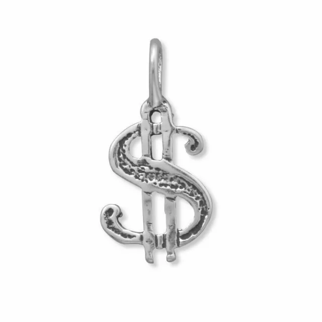 14K White Gold Finish Dollar Sign Charm Oxidized Pendant Men Womens Fashion Gift