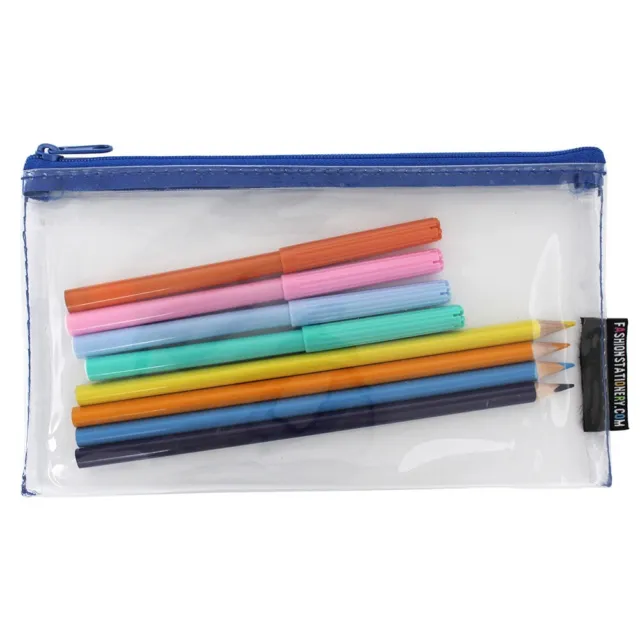 2x Clear Exam Pencil Case Small See Through Transparent Girls Boys - 20cm x 12cm 3