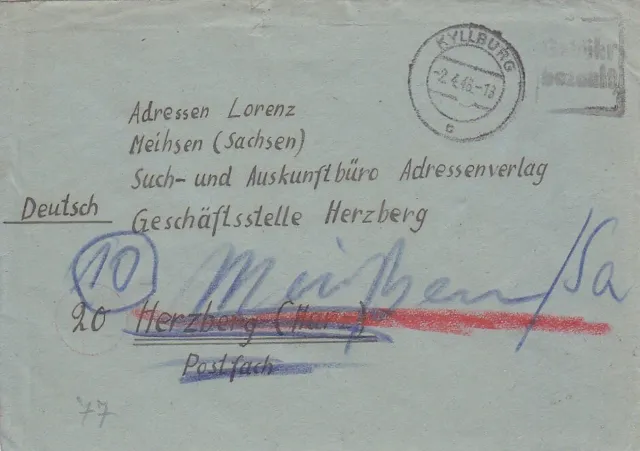 F.Zone - KYLLBURG - Gebühr bezahlt - Brief - 1946