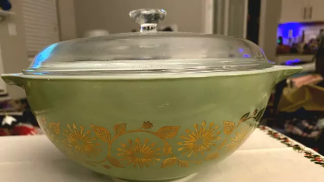 Vintage Pyrex Mixing Bowl Primary Gold &  Green 2 1/2 Qt Nice!