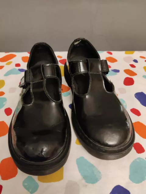 Dr Martens Girls School Shoes Black Patent Size 4 Mary Janes T Bars Buckles