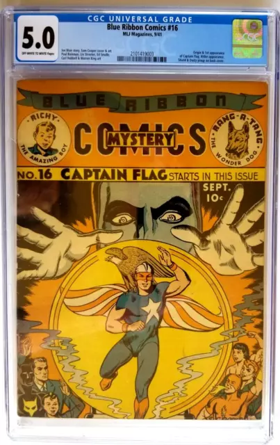 Blue Ribbon Comics #16 Cgc Vgf 5.0 Mlj 1941 Origin/1St Appearance Captain Flag