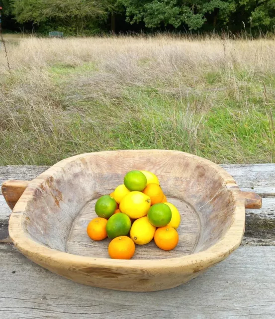 Beautiful Deep Heavy Vintage European Hand Carved Dough Bowl.  Home Decor 3