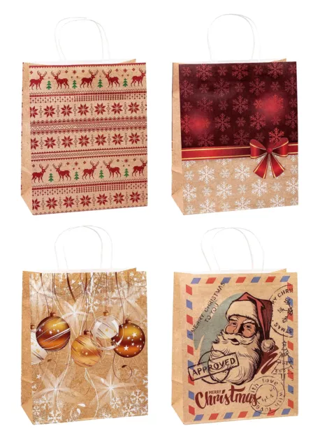 TSI Christmas Kraft Paper Gift Bags Pack of 12 Large (H x W x D) 32 x 26 x 13.5