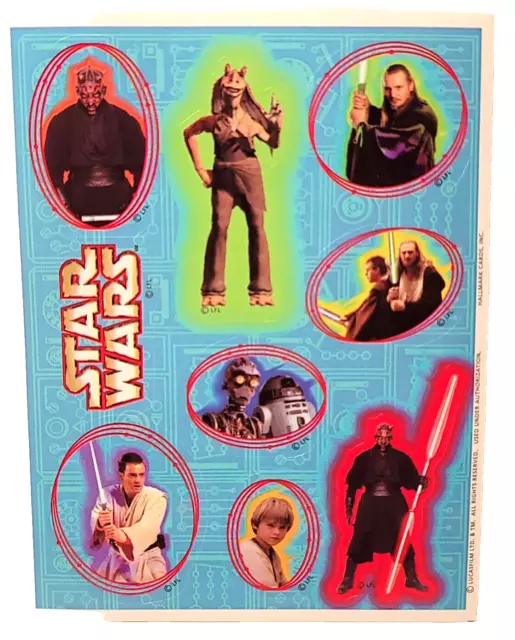 Lucas Films Star Wars Episode 1 Phantom Menace Stickers Hallmark 1 Sheet VTG