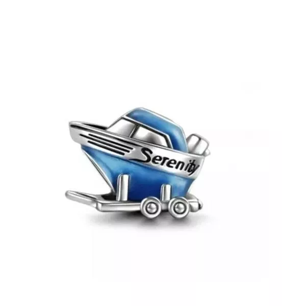 new lovely genuine charm 925 sterling silver blue boat Serenity gift