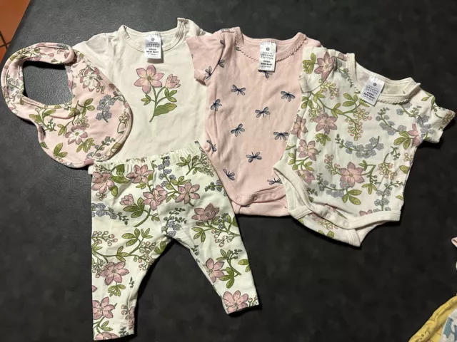 Organic Cotton Newborn baby girl Body Suit Set Size 0000