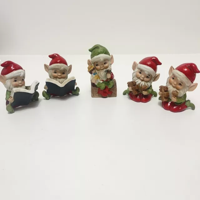 Lot Of 5 Vintage HOMCO Christmas Santa's ELVES 4.5” Figurines 5406