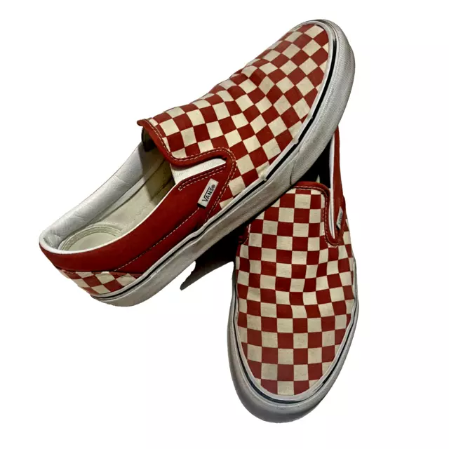 Vans Red Brown Slip-on Classic Checker Shoes Size: US Mens 11