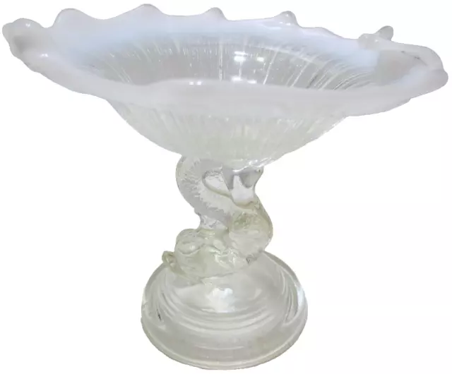 Northwood Glass Compote Pedestal Bowl Candy Dish Dolphin White Opalescent 5 1/2"