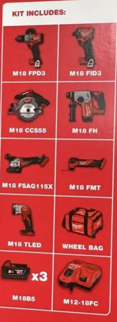 Milwaukee M18FPP7A-503B 18v Cordless 7 Piece Tool Kit 3X5.0AH Batteries 3