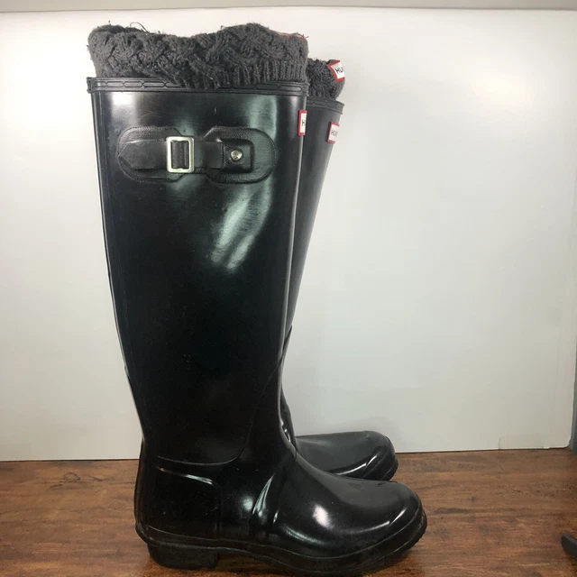 HUNTER BLACK ORIGINAL Rubber Matte Tall Rain Boots Mens Size US 9 Comes