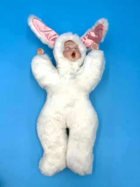 Vintage Beautiful Baby Girl Doll Dressed In Cute Bunny Plush Outfit