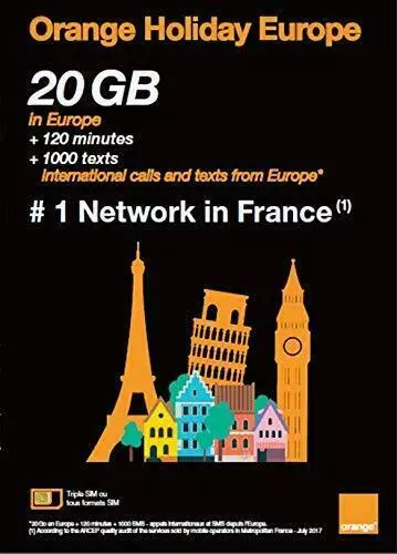 Orange Holiday Europe SIM Card 14 Days 20 GB Data + worldwide calls -UK seller