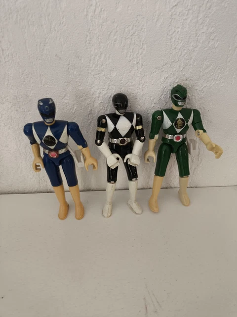 3 Figurines Bioman Bandai GC-35 1984 - Force Rouge (bras Cassé), Jaune, Bleu - Chogokin