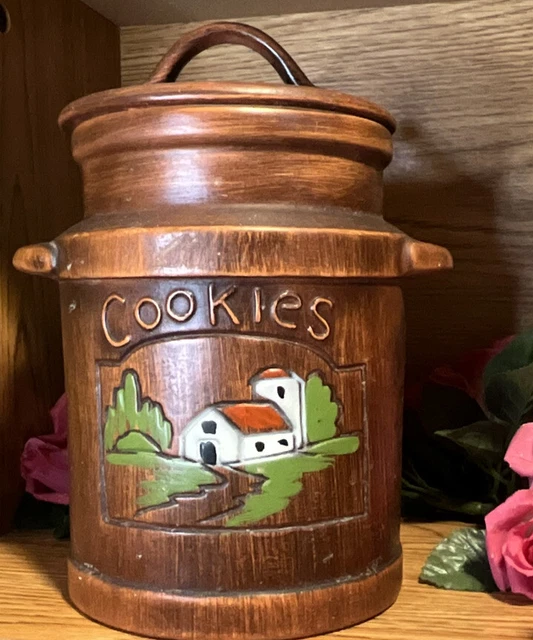 VINTAGE MILK CAN Cookie Jar with Lid Country Kitchen Dairy Barn Ceramic