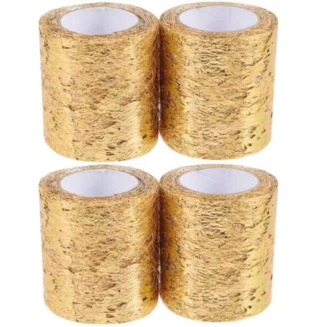 4 Rolls Tulle De Gaze D'or Décor Fleurs En Métal Guirlande Noël Engrener