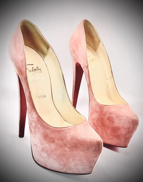 Christian Louboutin Daffodile Heels | Size 38 | Blush Pale Pink Suede Platform