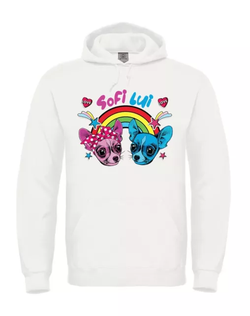 Felpa bambina me sofi contro lui te cagnolini cani cappuccio t-shirt maglietta