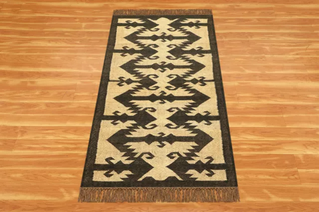 Laine Jute Sol Housse Tapis Indien Géométrique Marron Handmade Bohème Kilim