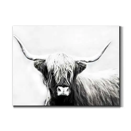 Renditions Gallery Highland Cow Wall Art, Western Longhorn Steer, Western Black