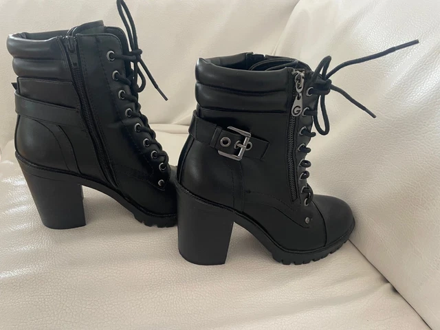 GBG GUESS JAYDYN Black Combat Boots 3.5 Heel Size 6 Lace Up Side Zip Buckle 38.98 PicClick