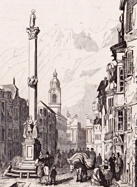 Innsbruck Strassenansicht - kleiner Stahlstich von 1835 2