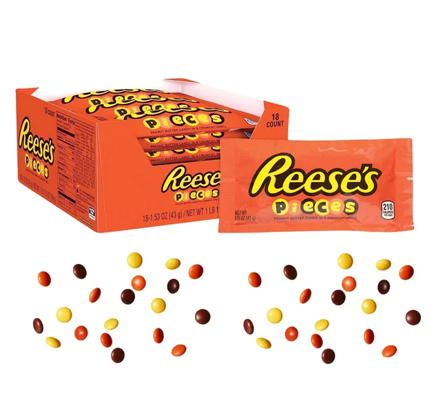 REESE'S PIECES Peanut Butter Candy, 1.53 oz Bags, Bulk Deal (18 Count)