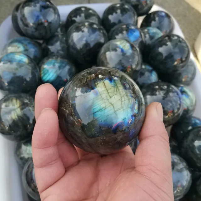 50mm Natural Labradorite Sphere Quartz Crystal Ball W/ Stand Healing Gemstone
