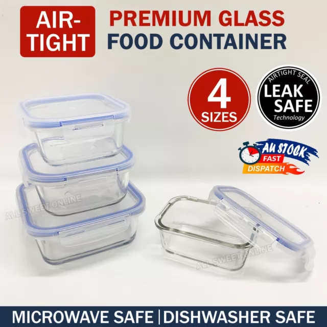 Premium Glass Food Storage Leak Proof Airtight Lids Lunch Meal Bento Container