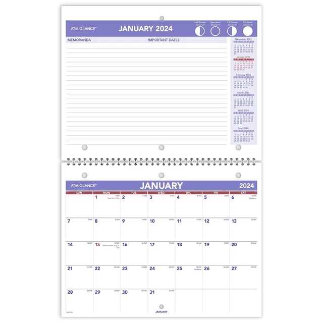 ATAGLANCE 2024 WALL & Desk Calendar, 8.5x11", Small, Unruled, Spiral
