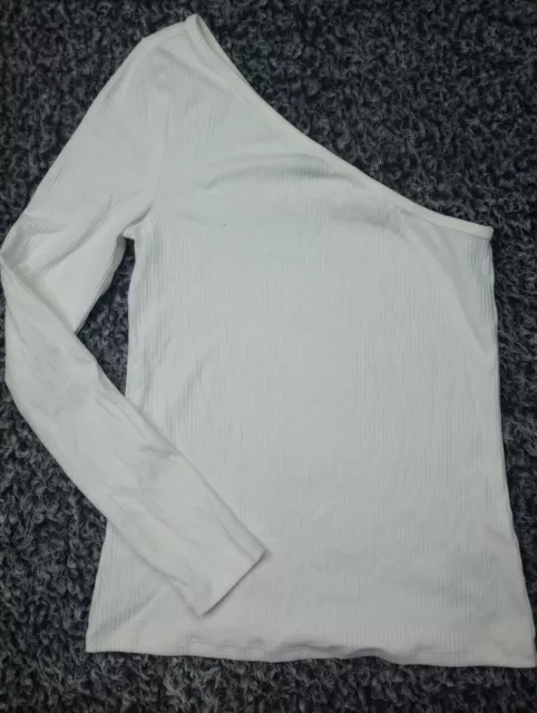 Old Navy Women’s White One-Shoulder Long Sleeve Rib-Knit Top Size S Small Shirt