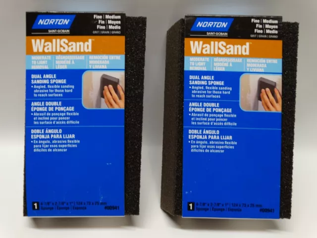 2 esponjas de lijado de doble ángulo Norton WallSand 4-7/8x2-7/8x1 arena fina/media #941