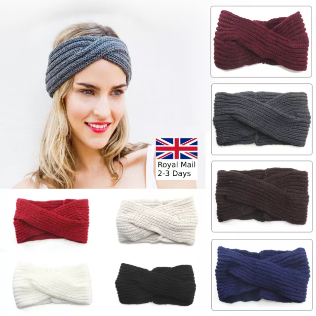 Women Ladies Winter Cross Crochet Knitted Wool Headband Hairband Earmuffs