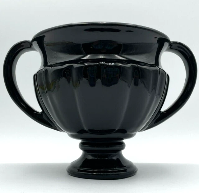 Vintage Haeger Pottery Black Double Handled Trophy Urn Pedestal Planter Vase