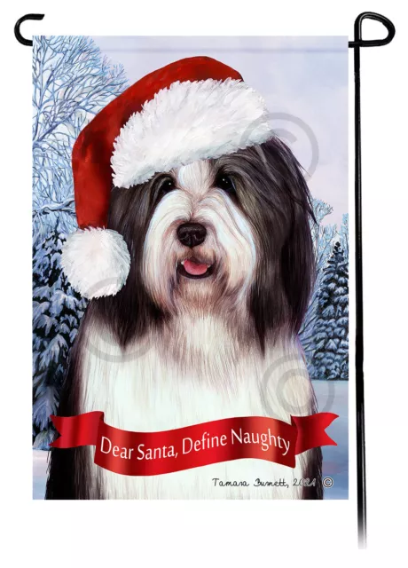 Dear Santa, Define Naughty Garden Flag - Black and White Bearded Collie 012
