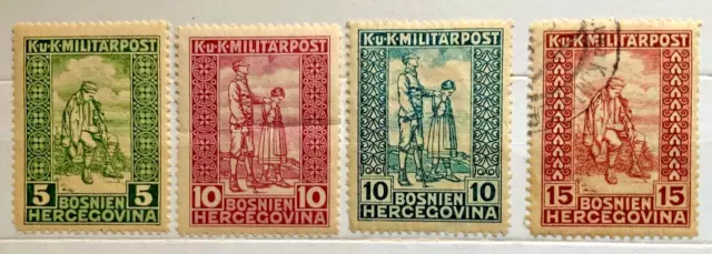 BOSNIA ERZEGOVINA  1916 / 1918 invalidi da 15 usato e 5 , 10, 10 NUOVI MH