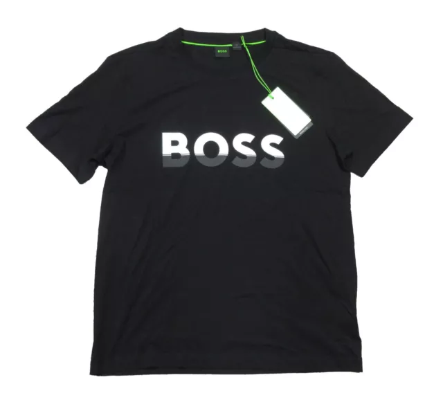 Hugo Boss Green Label Men's Black Textured Logo Crew-Neck Short Sleeve T-Shirt
