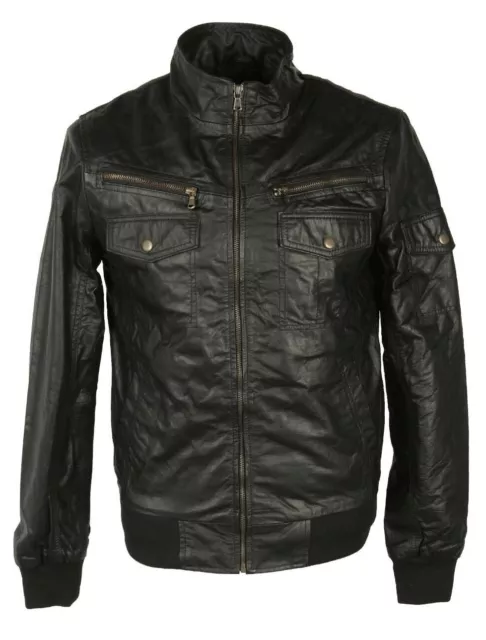 Real Leather Jacket Mens Bomber Biker Black , Brand new S,M,L,XL Bareskin