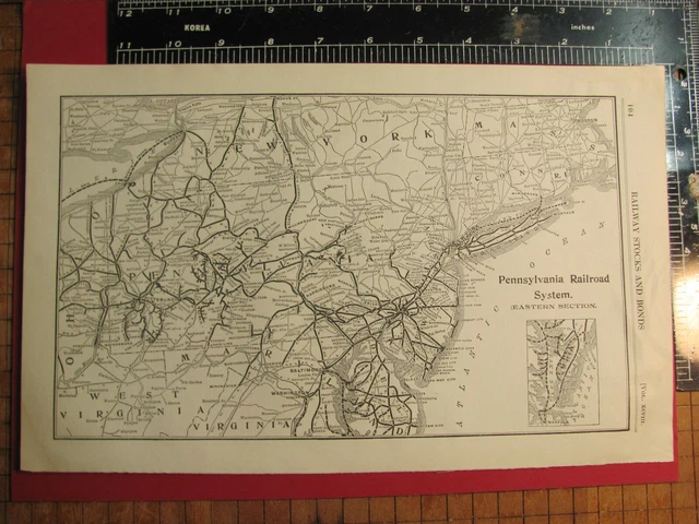 ORIGINAL 1914 PENNSYLVANIA Railroad System Map Eastern Routes Depots ...