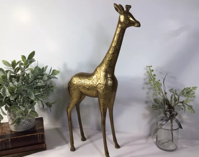 Vintage MCM Solid Brass Large Giraffe Figurine Statue~16.5”~BEAUTIFUL