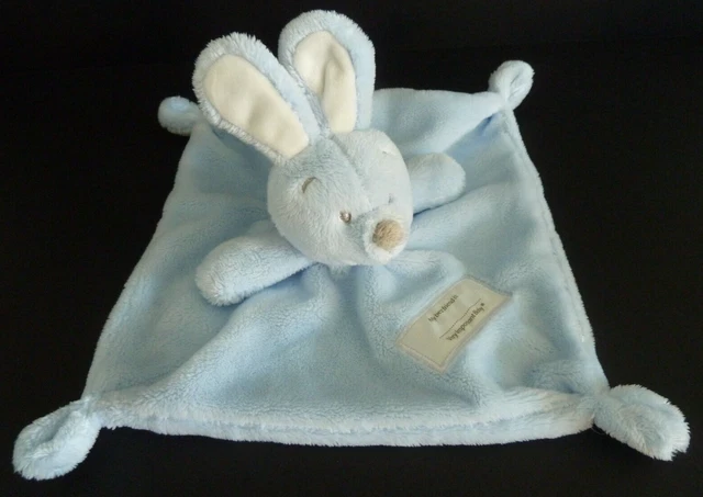 J5. DOUDOU PLAT VIB LAPIN bleu blanc nez gris Very Important Baby carré ET.NEUF*