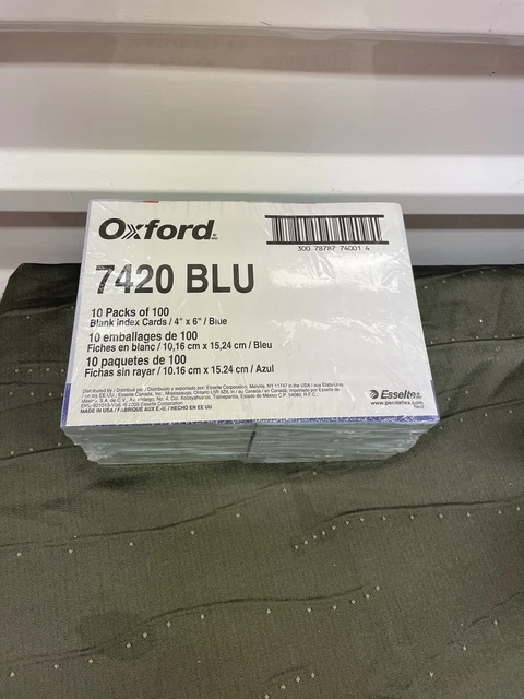 10 packs of 100 OXFORD Blue 4" x 6" Index Cards, Blank, 7420-BLU by TOPS