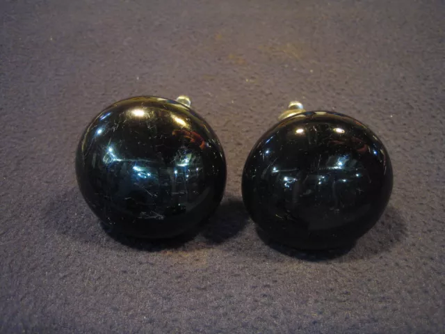 Incredible Pair Antique Jet Black Porcelain Door Knobs Niles Chicago 1890s