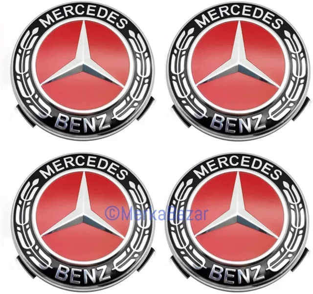 Nuevo Set De 4 Tapa Bujes Llantas Rojos Mercedes Benz Amg 75Mm Centros De Rueda