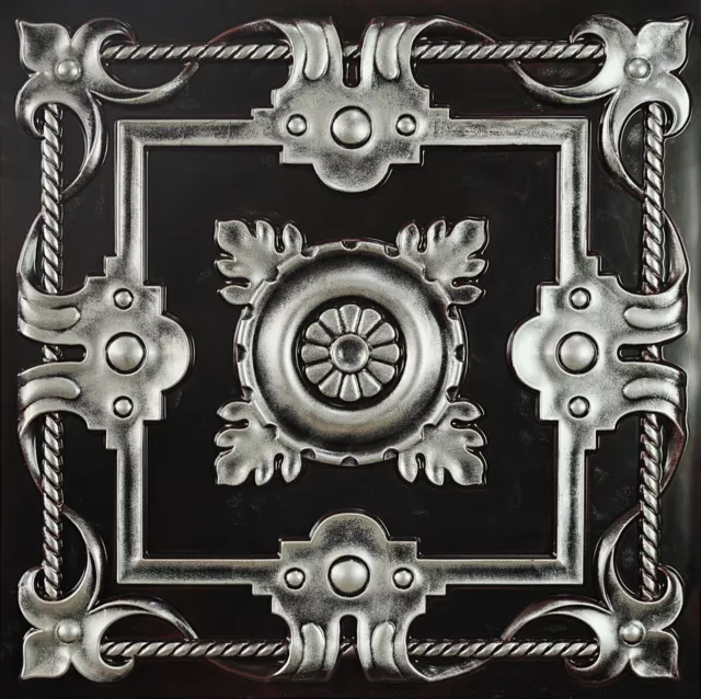 Ceiling Tile Faux Tin Painted 3D Panel PL29 Traditional silver 10Pcs PAINTSDECOR