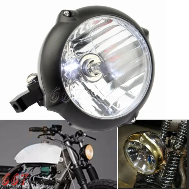 5.5" Motorcycle Black Retro Metal Headlight For Harley Dyna Chopper Cafe Racer