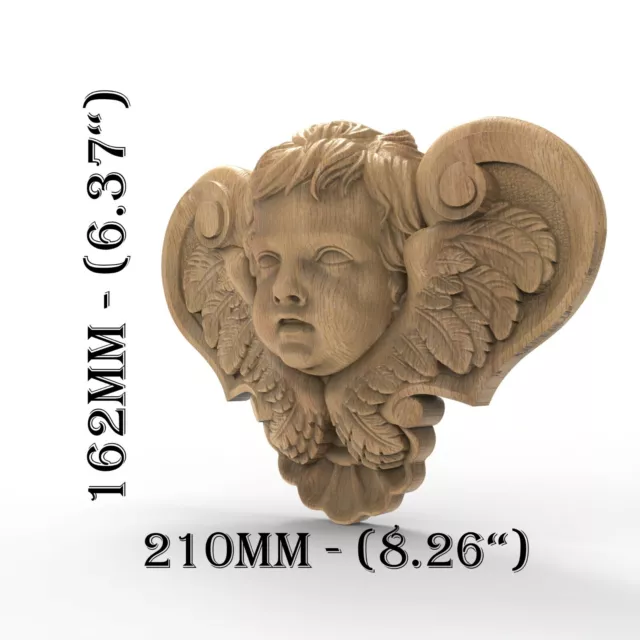 Wood Carved Angel Cherub Vintage Furniture Applique Center Piece Wall Ornament